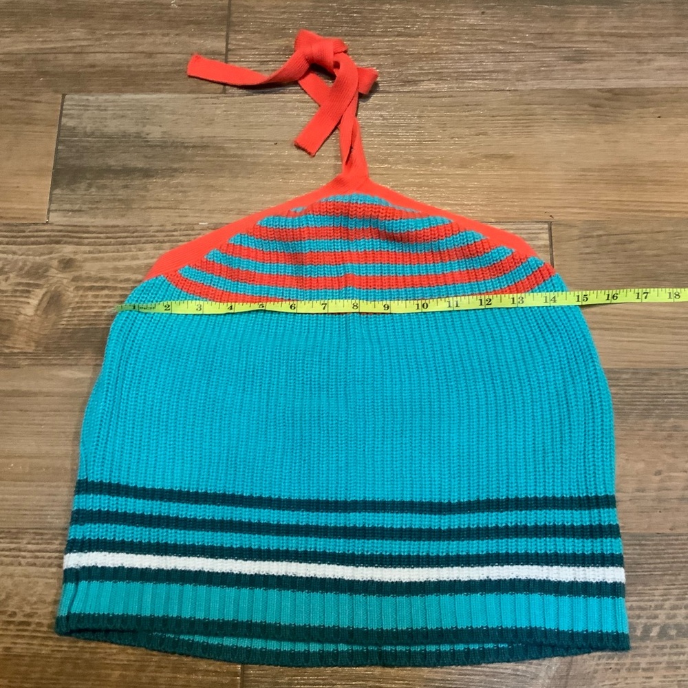Zara Women’s Medium Block Striped Crochet Halter Crop Tank Top-Teal white Orange - Picture 8 of 10
